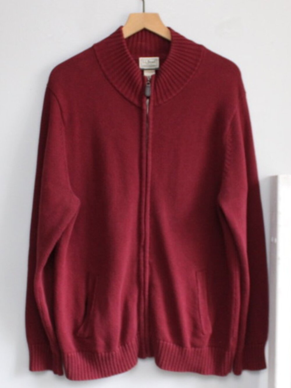 L.L. Bean Full Zip-Up Cardigan Sweater Cotton Knit Red Men's Size Large Reg - Picture 1 of 3